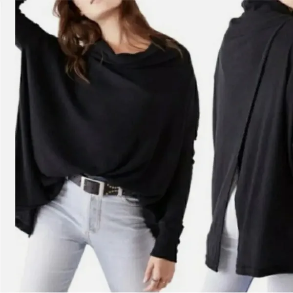 Free People Juicy Waffle Knit Open Back Sweater Black Medium NEW - Image 2