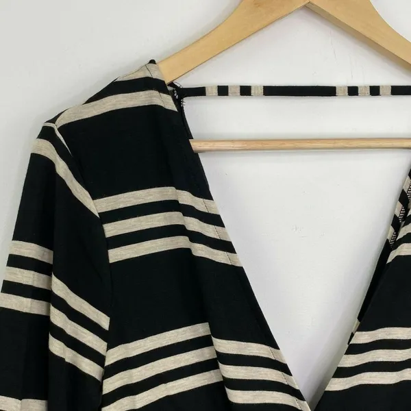 Chaser Womens M Black White Striped Wrap Top Deep‎ V Neck Bell Sleeve Y2K Boho - Image 4