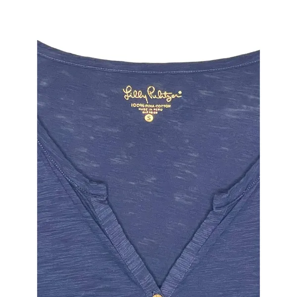 Lilly Pulitzer Women Top Front Button 3/4 Sleeve Notched V Neck Blue Size‎ Small - Image 2