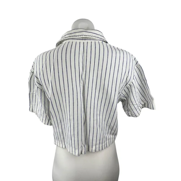 Abercrombie & Fitch White Blue Striped Short Sleeve Cropped Button Up Shirt S - Image 2