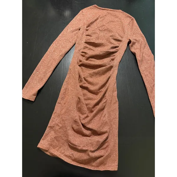 Express Womens Rose Gold Metallic Shimmer Ruched Long Sleeve‎ Bodycon Dress XS - Image 5