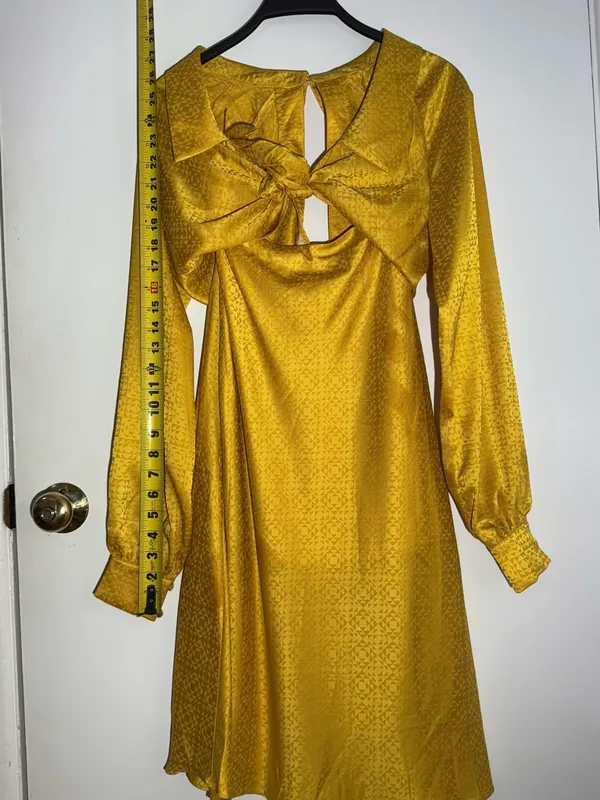 NWT Rare London Anthropologie Textured Golden Yellow Satin Tie-Front Dress - Image 8