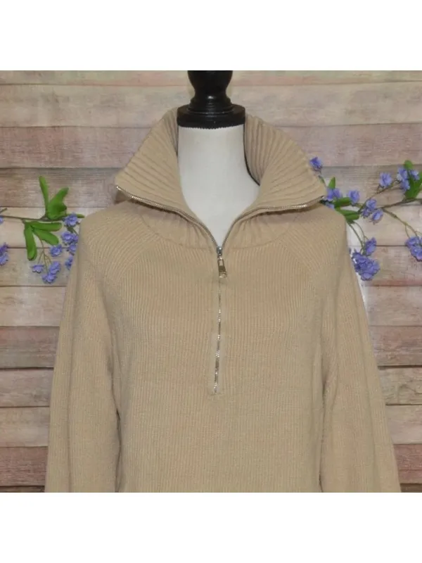 BTFBM Womens Tan Ribbed Knit High Neck Quarter Zip Sweater Size M So Soft Casual - Image 7