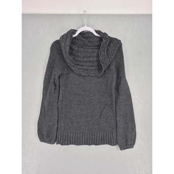 Bebe Womens Sweater Charcoal Grey Cowl Neck Cable Knit Chunky Small - Image 3