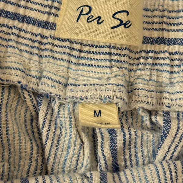 Per Se Linen Blend White and Blue Cargo Shorts Relaxed Fit Size Medium - Image 5