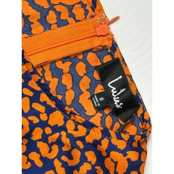 Lulu's C173T Color Me‎ Wild Cheetah Print Peplum Blouse SMALL Orange Retro - Image 2