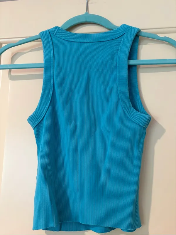 Aerie Teal Blue Cropped Ribbed Tank Top Size S - Image 3