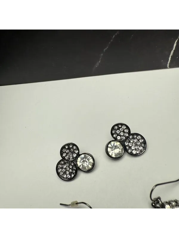 Rhinestone Dangle Drop / Stud Pierced Earrings Lot Of 3 Gunmetal Variety - Image 11