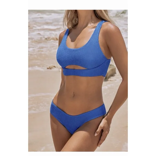 Cupshe Womens Bikini Set Textured,shine Cobalt Blue NWT Medium, Cheeky - Image 7