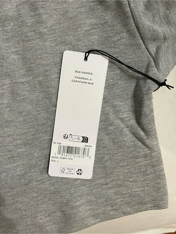 Alo NWT Bae Hoodie Athletic Heather Grey Cropped Pullover Sweatshirt Size L - Image 7