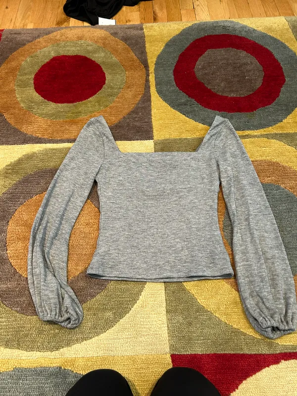NWOT Lovers and Friends Blakely Sweater Balloon Sleeve Ribbed Top Grey Size S - Image 6