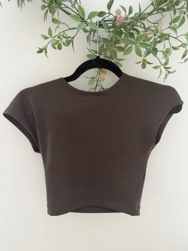 Zara Charcoal Grey Washed Cap Sleeve Crop Top - Image 2