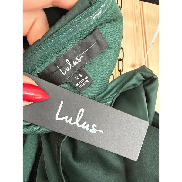 NWT Lulus Magnificent Magic Emerald Green Satin Asymmetrical Mini Dress Party XS - Image 7