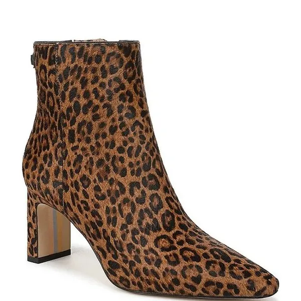 Sam Edelman Saige Leopard Cow Hair Ankle Boots Pointed Toe Block Heel 9.5M - Image 12