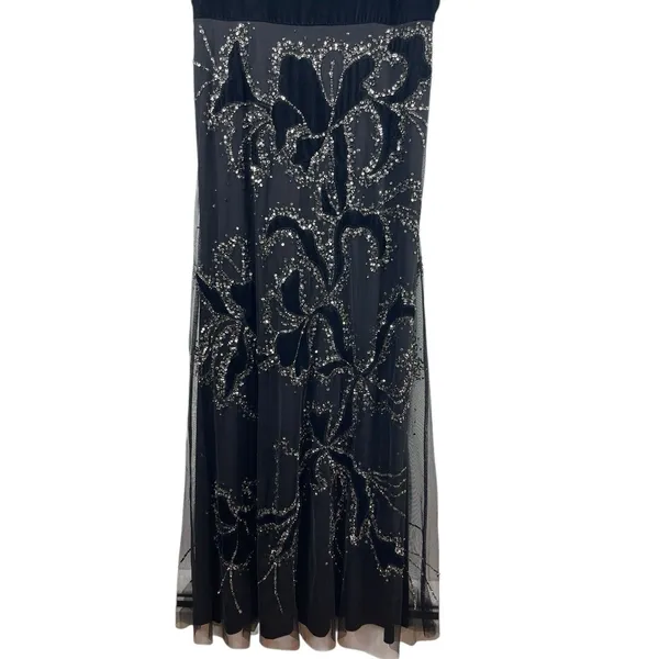 VTG Y2K Adrianna Papell Black Beaded Dress Velvet Burnout Mesh Formal Dress 12 - Image 4