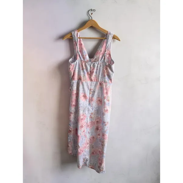 Cider Floral Bustier Midi Dress Pink‎ Purple Ruched Asymmetrical Tulip Hem Large - Image 2