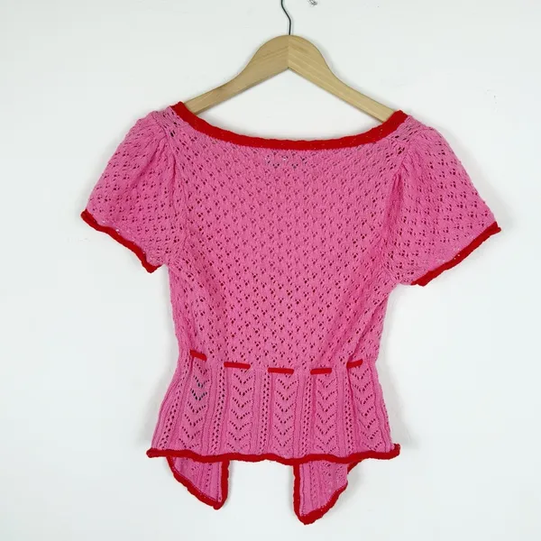 Urban Outfitters Gabriella Fly-Away Knit Babydoll Top Red Pink - Image 3