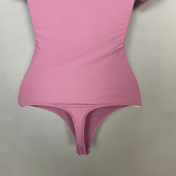 Abercrombie & Fitch Bodysuit Top Seamless XS Mauve Short Sleeves Square Neck - Image 6