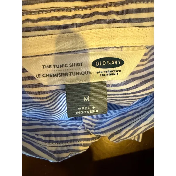 Old Navy The Tunic‎ Shirt Women Medium Blue White Striped Button Down Cotton - Image 8