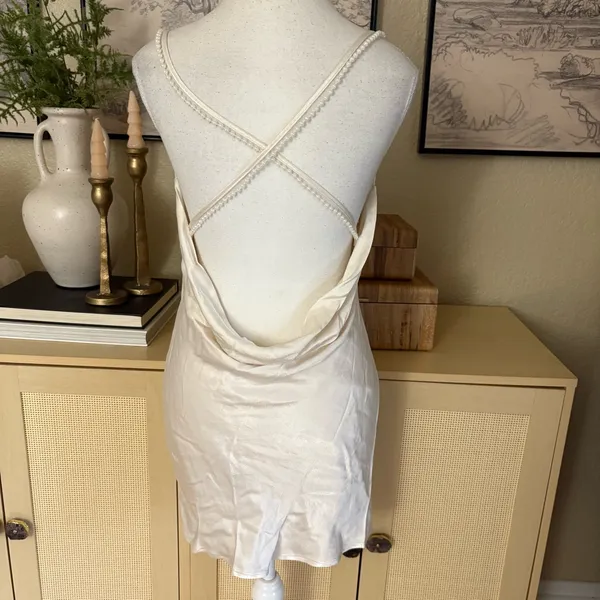 LOVERS + FRIENDS Satin Boa Mini‎ Dress In Ivory Size XXS - Image 7