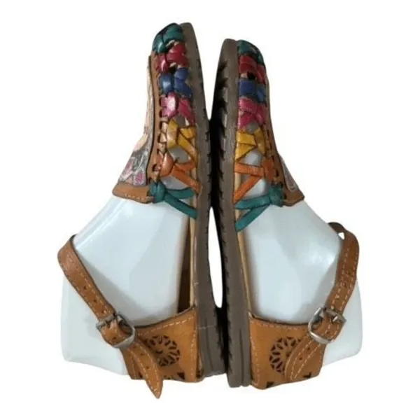 Frida Kahlo Huarache Sandals Womens Size 6 Brown Leather Mexican Ankle Strap - Image 6