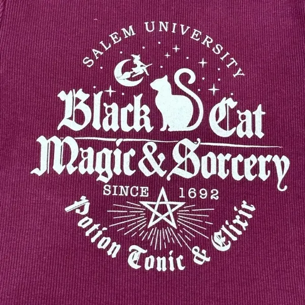 Social Culture Maroon Salem Witchcraft Cropped Ribbed Thick Tee Women’s Small - Image 2