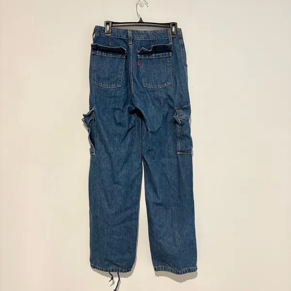 Levis 94 Baggy cotton‎ cinch Jeans Womens Blue Denim Cargo Pockets Size 23 - Image 3