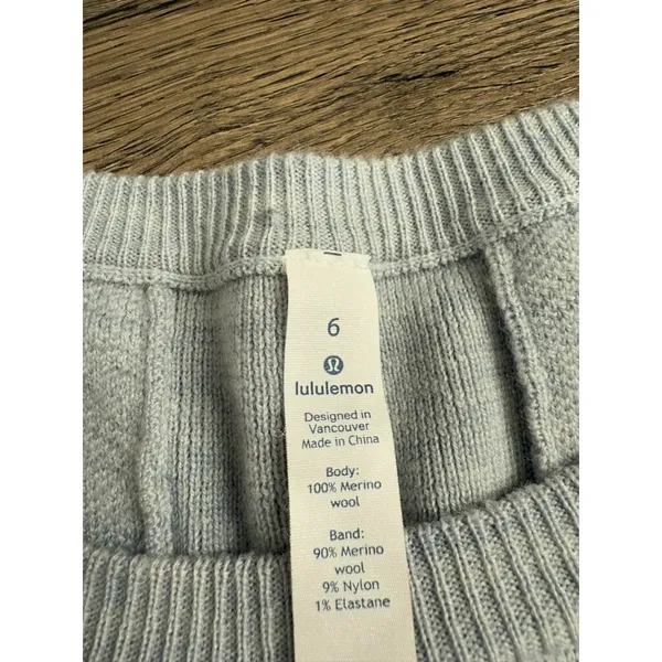 EUC Women Lululemon Gray Merino Wool Tied To You Sweater‎ SIZE 6 Lace Up Back - Image 6