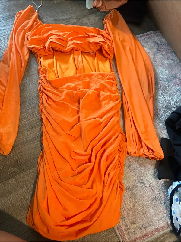 Hello molly Orange Long-Sleeve Ruched cut out Mini Dress - Image 11