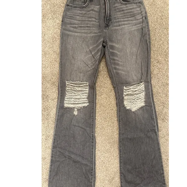 Hidden Happi Flare Jeans Women's 27 Gray High Rise Distressed 100% Cotton - Image 4