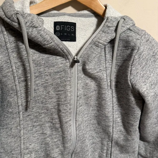 FIGS Essential Full-Zip Hoodie Jacket Heather Gray- Size XS - Image 4