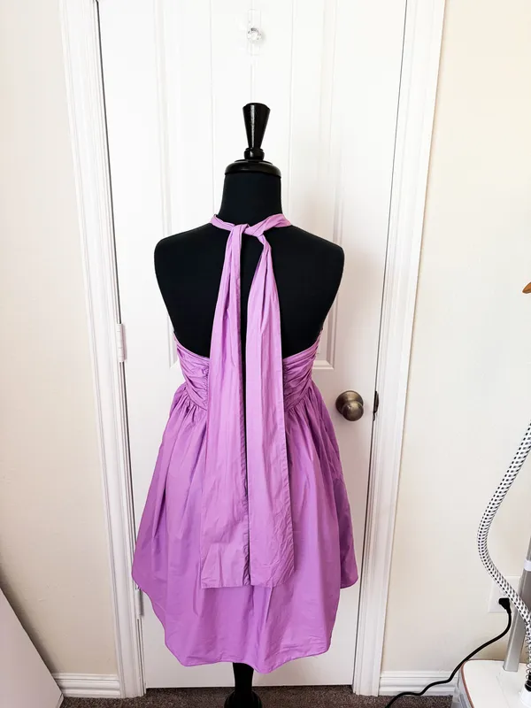 Endless Rose Lilac Halter Ruched Babydoll Mini Dress Size Medium - Image 4