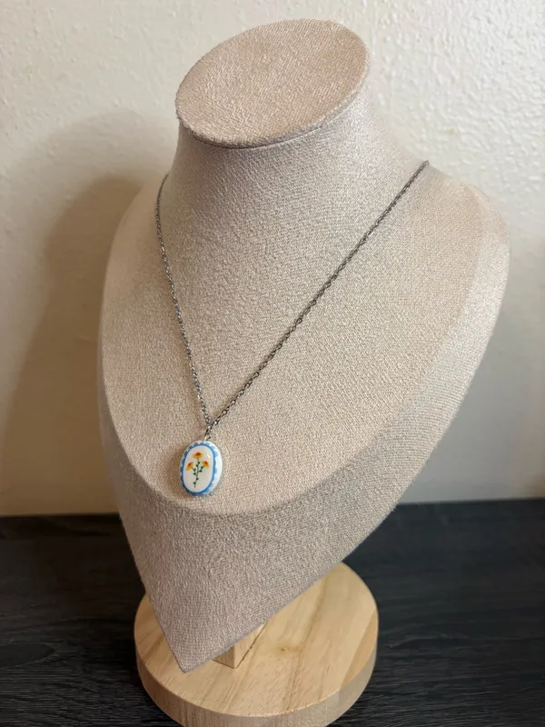 Handmade Silver Porcelain Flower Necklace - Image 4