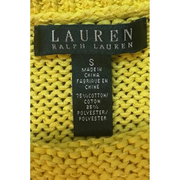 Ralph Lauren Women's Yellow Crocheted sweater buttons‎ on shoulder Size small - Image 7