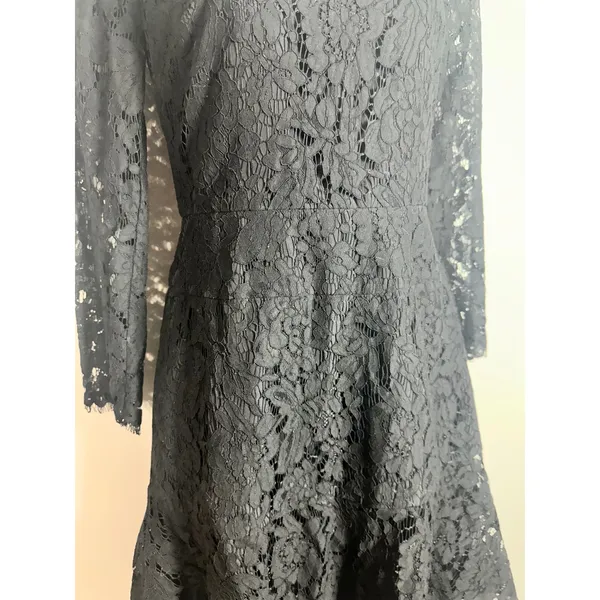 J.Crew Womens Black Floral Lace Long Sleeve Fit and Flare Dress Size 00 - Image 5