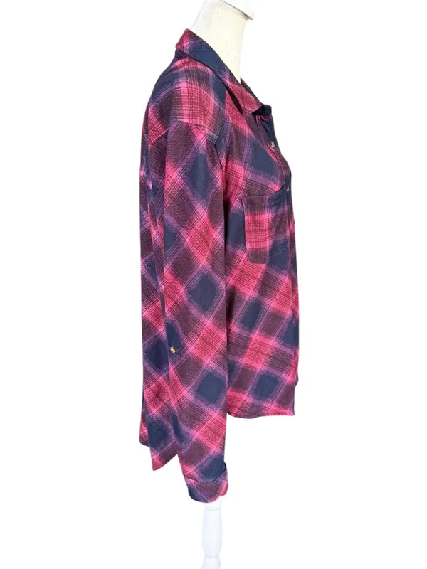Eden & Olivia deep cranberry plaid long sleeve collared button down shirt L - Image 3