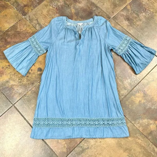 Crown & Ivy Blue V-neck Bell 3/4 Sleeve Denim Dress XL - Image 6
