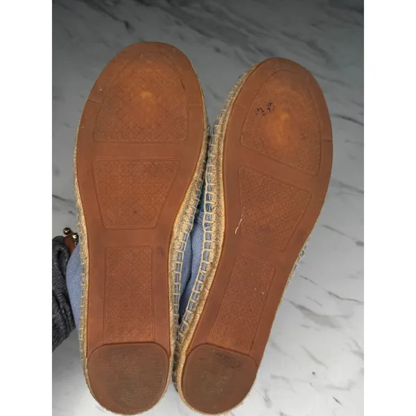 Tory Burch Women Blue Canvas Patent Leather Logo Espadrille Flats Size‎ 10 - Image 5