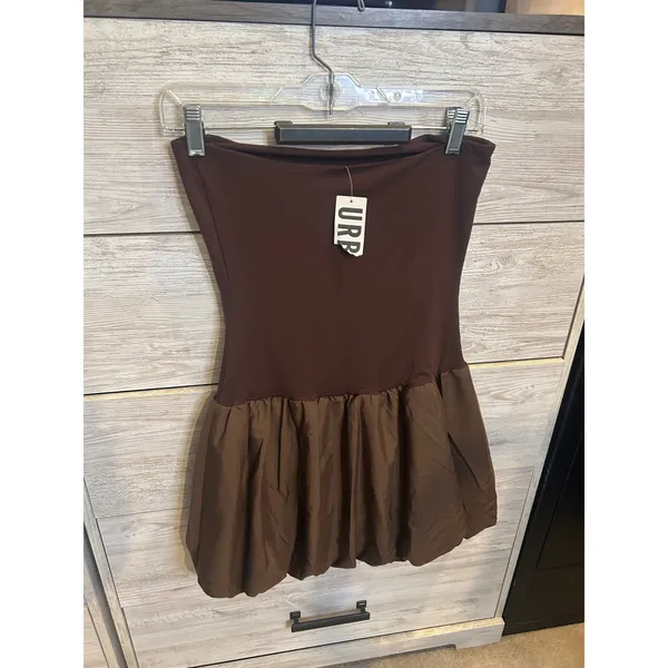Kimchi Blue Urban Outfitters Strapless Bubble Hem Mini Dress Brown Size M NEW - Image 2