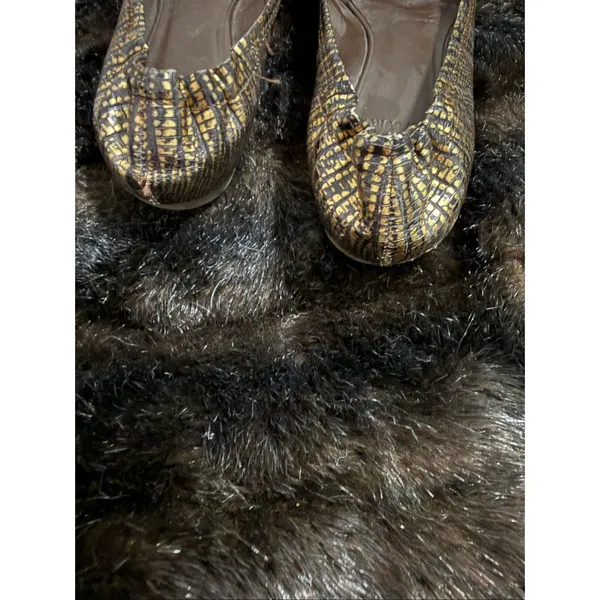 Tory Burch Reptile Embossed Reva Ballet Flats Metallic Gold Black 6 - Image 5