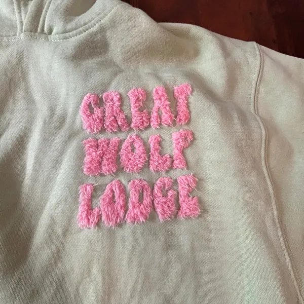 Ragwear Great Wolf Lodge Sage Green‎ Chenille Graphic Hoodie Womens Medium M - Image 9