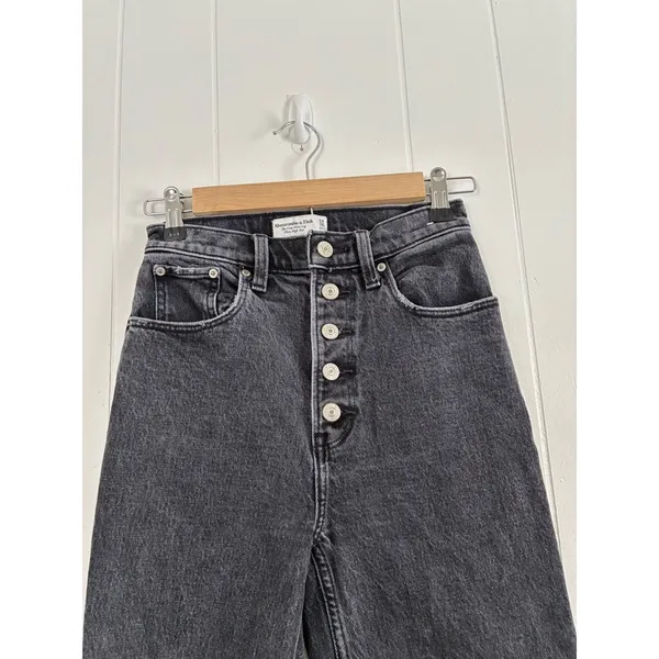 Abercrombie‎ Fitch Ultra High Rise Crop Button Fly Jeans Charcoal Wash Size 24 - Image 6