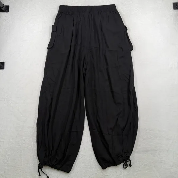 Tarse M Cargo Baggy Pants Parachute Black Linen Blend Wide Leg Boho Gorpcore New - Image 9