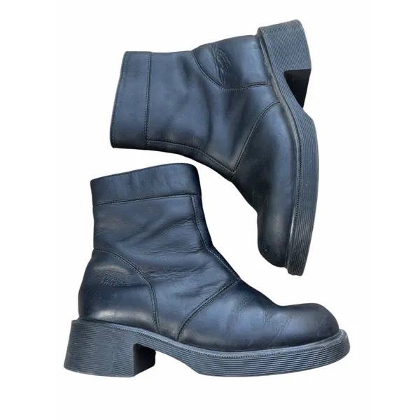 Vtg Dr Martens 8464 Black Leather Biker Boots 90s England UK 6 US Women 8 Zip - Image 3