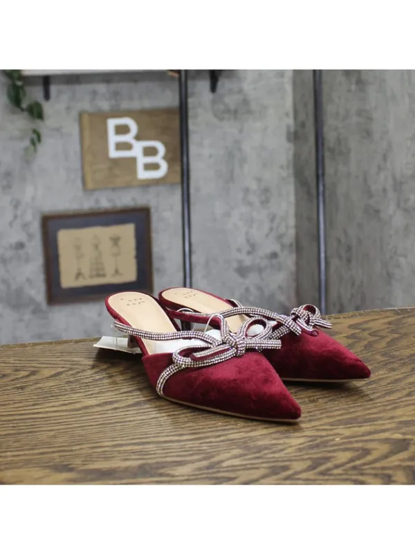 NWT A New Day Womens Gwen Rhinestone Bow Heels Velvet 94656735 Burgundy Red 6M - Image 2