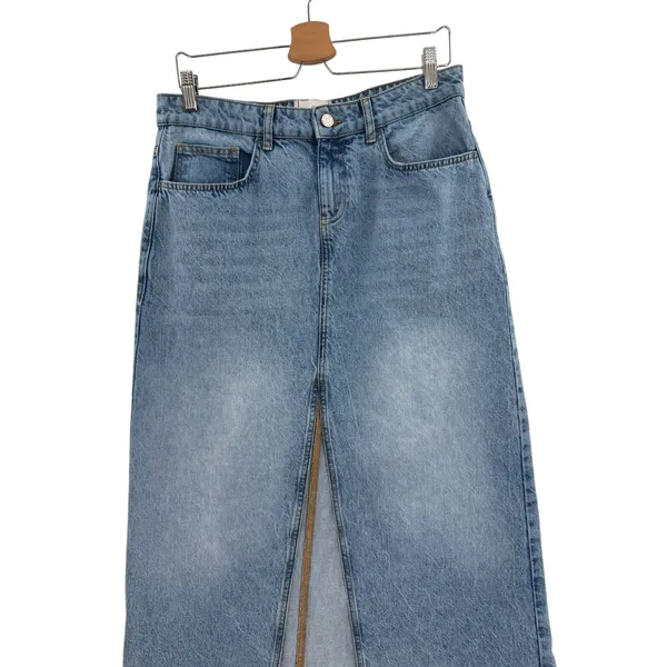 Urban Outfitters BDG Mandi Denim Maxi Skirt Raw Hem Front Slit Blue‎ Size Medium - Image 5