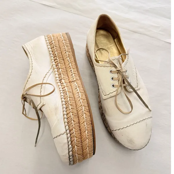 Prada 2024 Leather Platform Espadrilles EU 37.5 US 7.5‎ Off-White - Image 4