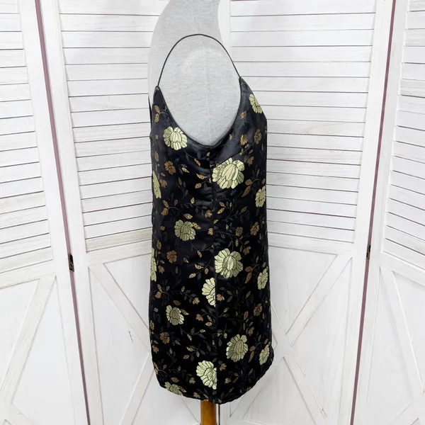 Forever‎ 21 Floral Satin Jacquard Mini Slip Dress Black Gold Medium - Image 4