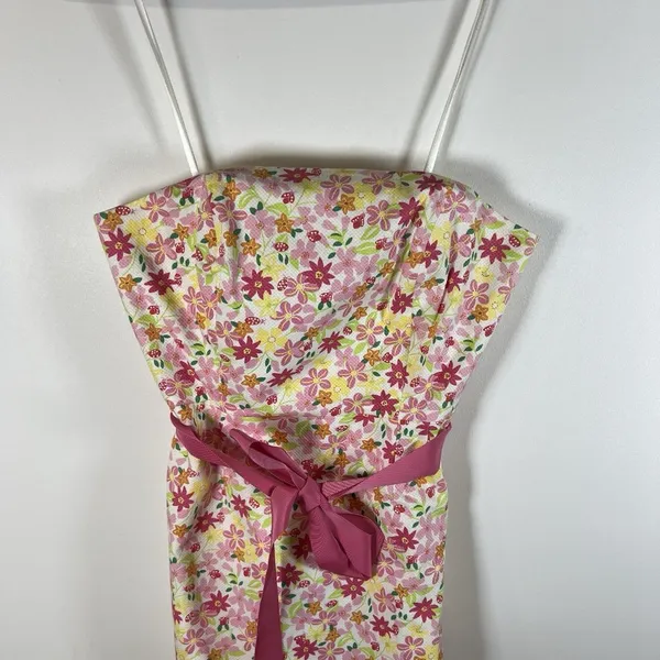 Vtg Lilly Pulitzer Pink Waist Ribbon‎ Tie Floral Lace Strapless Dress EUC Size 4 - Image 3