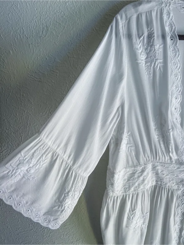 Soft Surroundings White Embroidered Open Top Cottagecore Fairycore large - Image 3